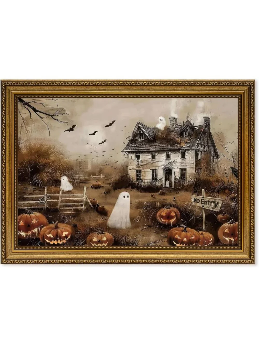 Haunted House Ghost Wall Art Canvas Print - Spooky Halloween Decor 16x24